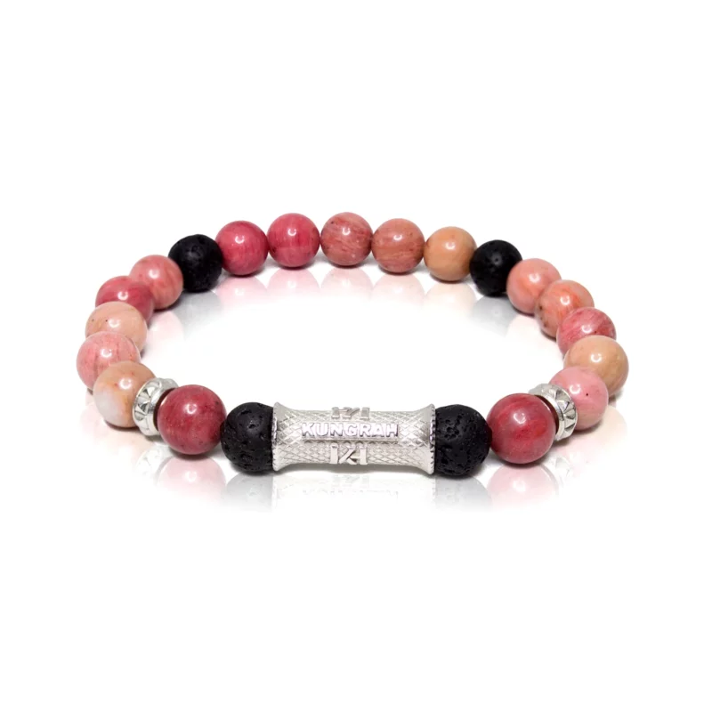LAVABEAR armband van Rhodonite met Lava, handgemaakt door Kungrah