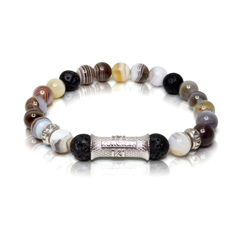 MIGHTYPANDA armband van Botswana Agate met Lava, handgemaakt door Kungrah